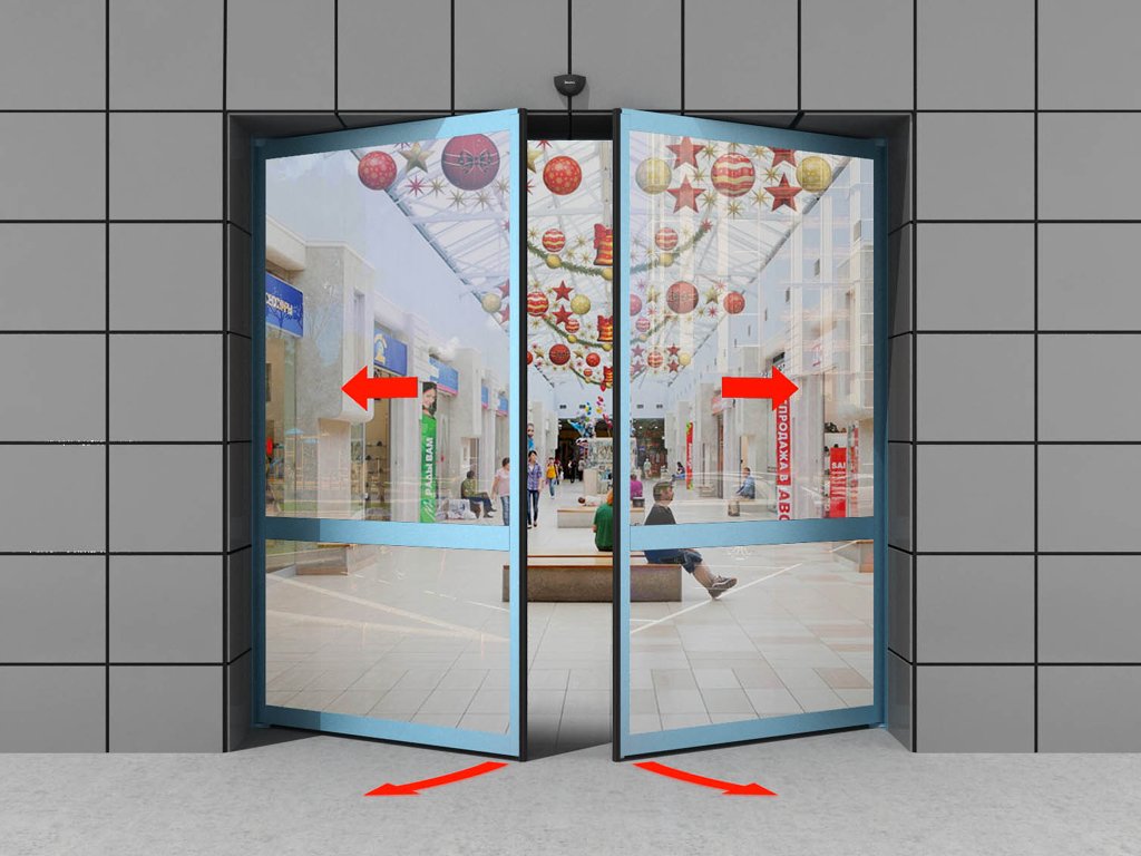 Комплект автоматической раздвижной двери (одна подвижная и одна неподвижная створки антипаника) для привода AD-SP 1