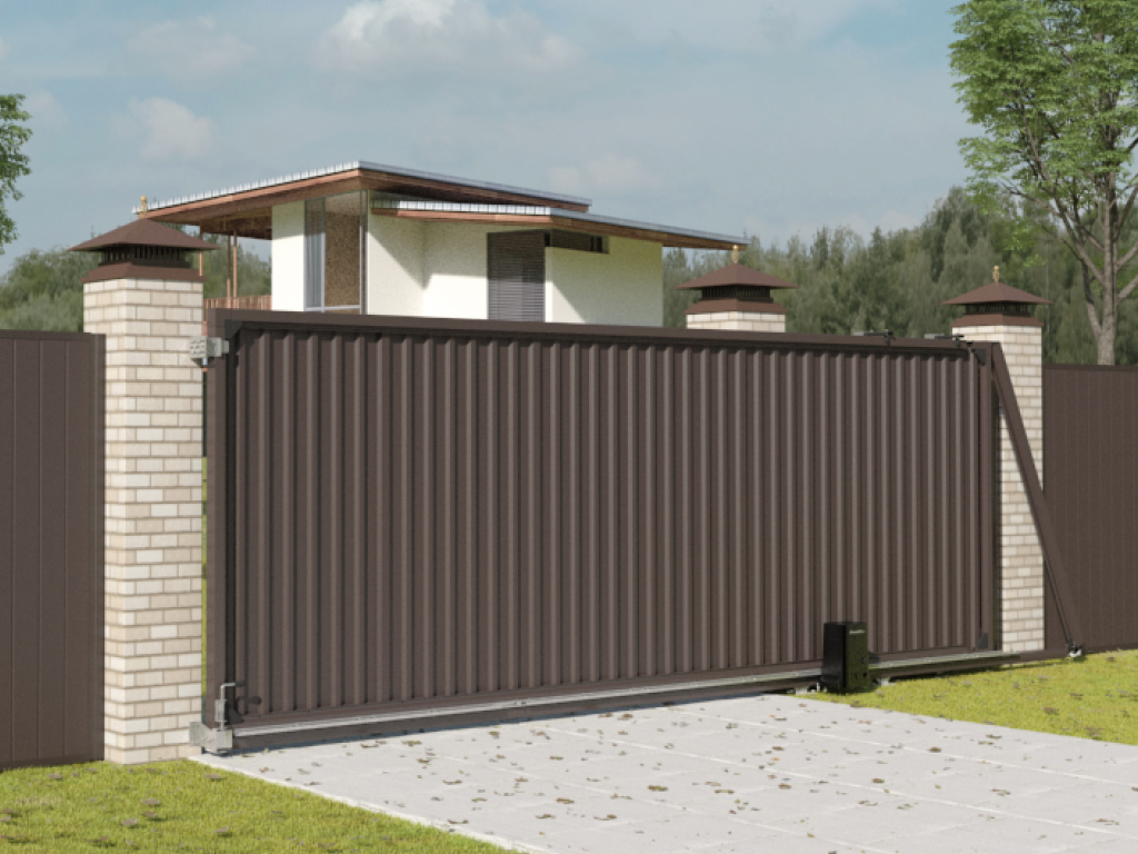 Откатные ворота из профлиста Revolution 12