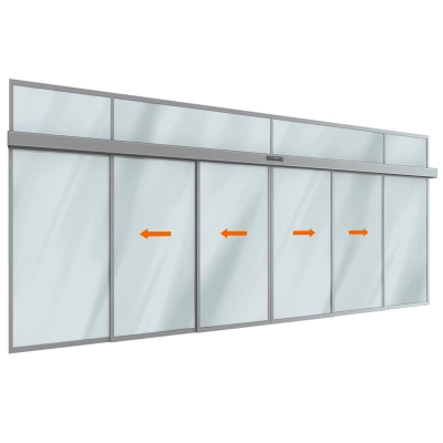 Комплект телескопической раздвижной двери (четыре подвижные и две неподвижные лайтстворки и фрамуга) для привода AD-SP-TELESCOPE