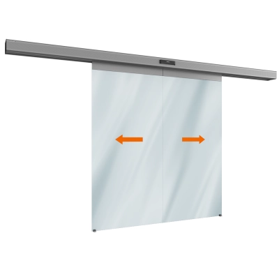 Комплект автоматической раздвижной двери (две подвижные цельностеклянные створки) для привода AD-SP